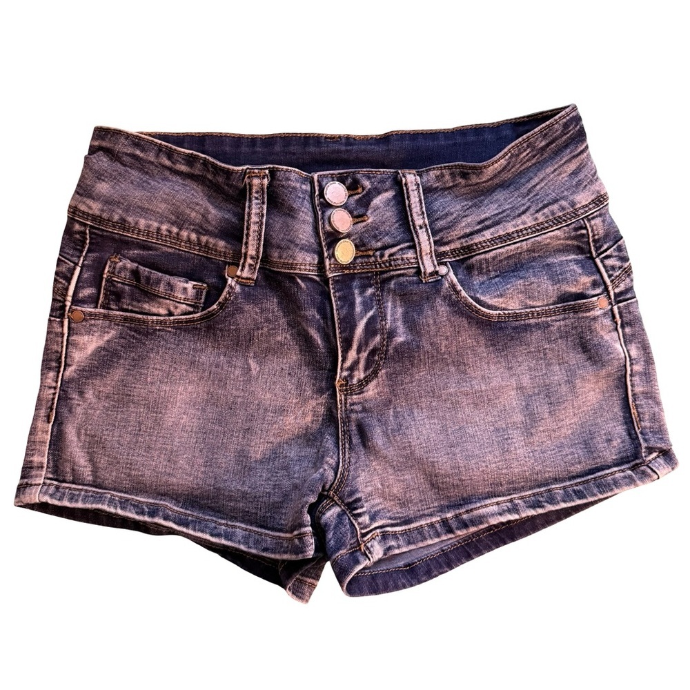 Revamped Dark Blue Jean Shorts Size 7 Y2K Streetwear Casual Summer Denim Stretch